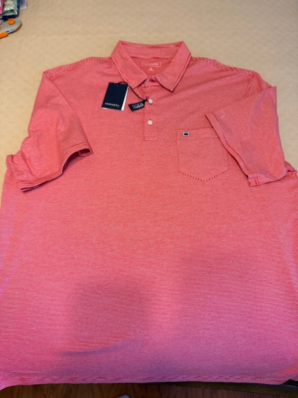 Crown & Ivy Red and white Micro-Stripe Polo Shirt - Men's Chest Pocket